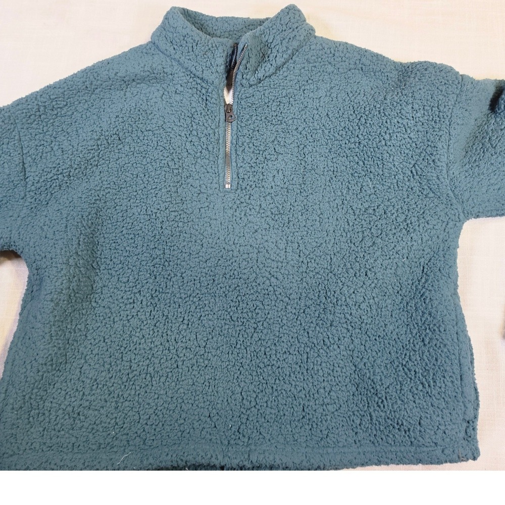 American Eagle Teal Sherpa Fleece Quarter Zip Pullover Sweatshirt S